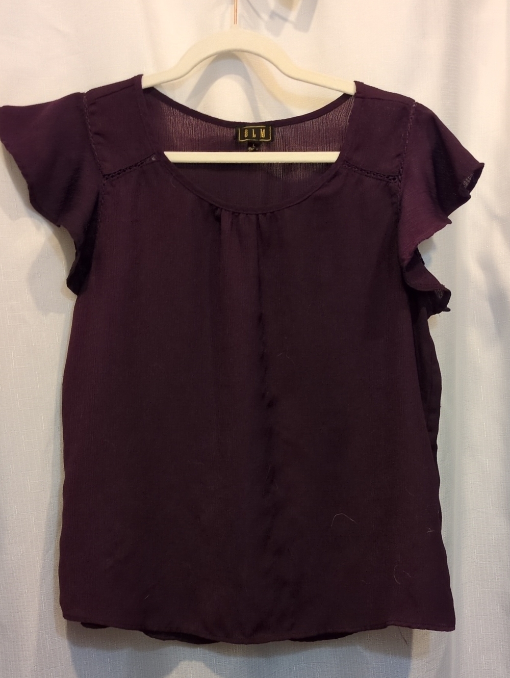 BLM Women's Dark Plum Flutter Sleeve Scoop Neck Blouse